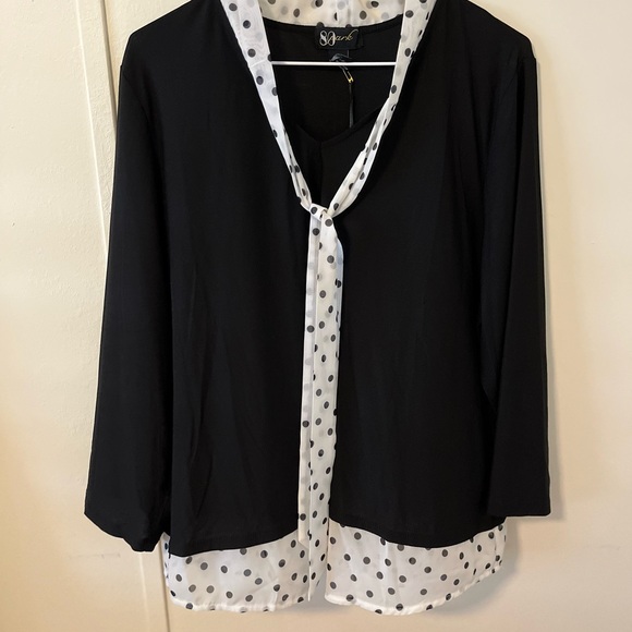 Beautiful Back & Off White Blouse with Tie in Front.  NWOT - Picture 2 of 4